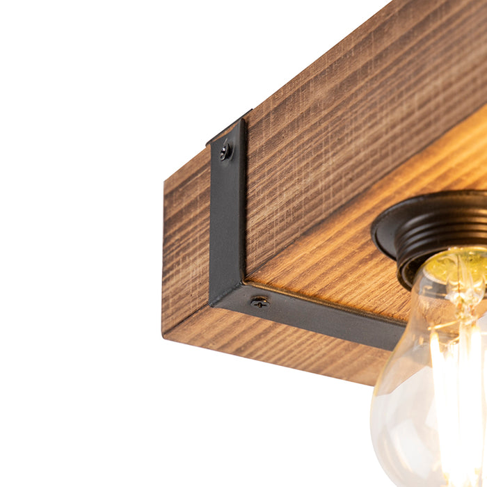 QAZQA Industriële plafondlamp hout met staal 4-lichts - Reena