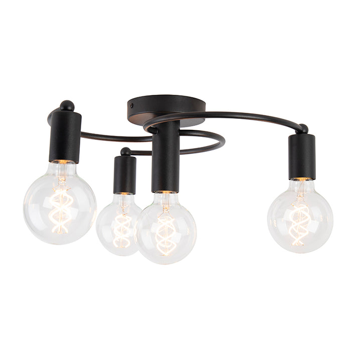 QAZQA Art deco plafondlamp zwart 4-lichts - Facil