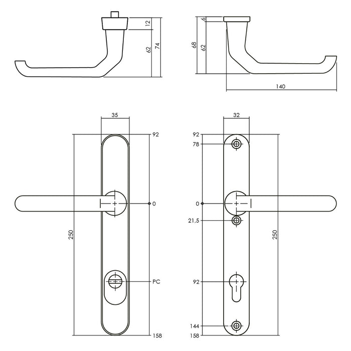 Intersteel Veiligheidsbeslag smal SKG*** kruk|kruk profielcilinder 92