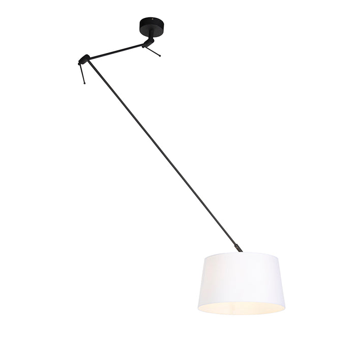 QAZQA Hanglamp zwart met linnen kap wit 35 cm - Blitz