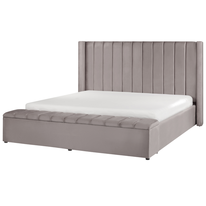 Beliani - NOYERS - Tweepersoonsbed - Grijs - 180 x 200 cm - Fluweel