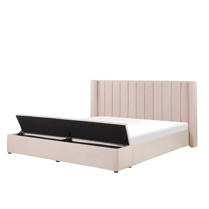 Beliani-NOYERS -Bed met opbergruimte-Pastelroze-180 x 200 cm-Fluweel
