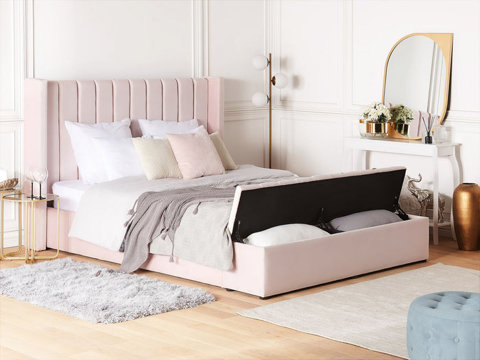 Beliani-NOYERS -Bed met opbergruimte-Pastelroze-180 x 200 cm-Fluweel