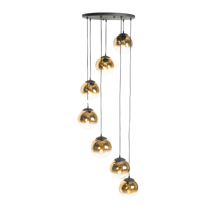 QAZQA Art deco hanglamp zwart met goud glas 7-lichts - pallon