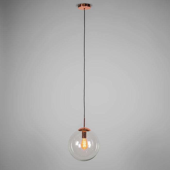QAZQA Art deco hanglamp koper met helder glas 30 cm - Ball 30