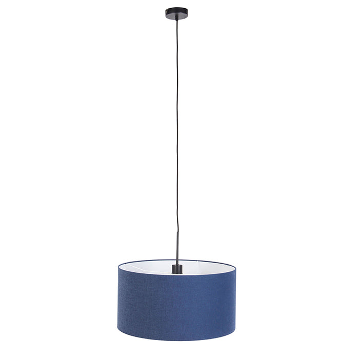 QAZQA Moderne hanglamp zwart met antiek blauwe kap 50 cm - Combi 1