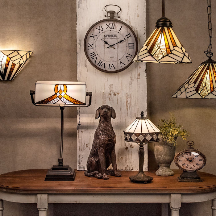 Clayre & Eef Wandlamp Tiffany  31x16x16 cm  Wit Bruin Metaal Glas