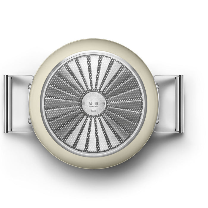 SMEG kookpan 24cm - Anti aanbak - Met deksel - Crème mat