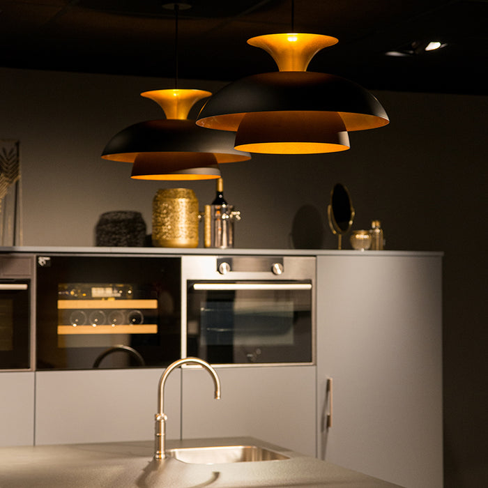 QAZQA Moderne ronde hanglamp zwart met goud 3-laags - Titus