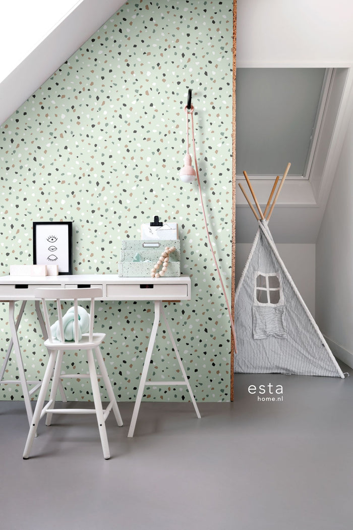 ESTAhome behang terrazzo mintgroen, wit en grijs - 0,53 x 10,05 m - 13