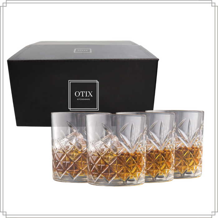 OTIX Whiskey Glazen Set van 4 Kristal Stijlvol 230 ml Dik glas Stev...