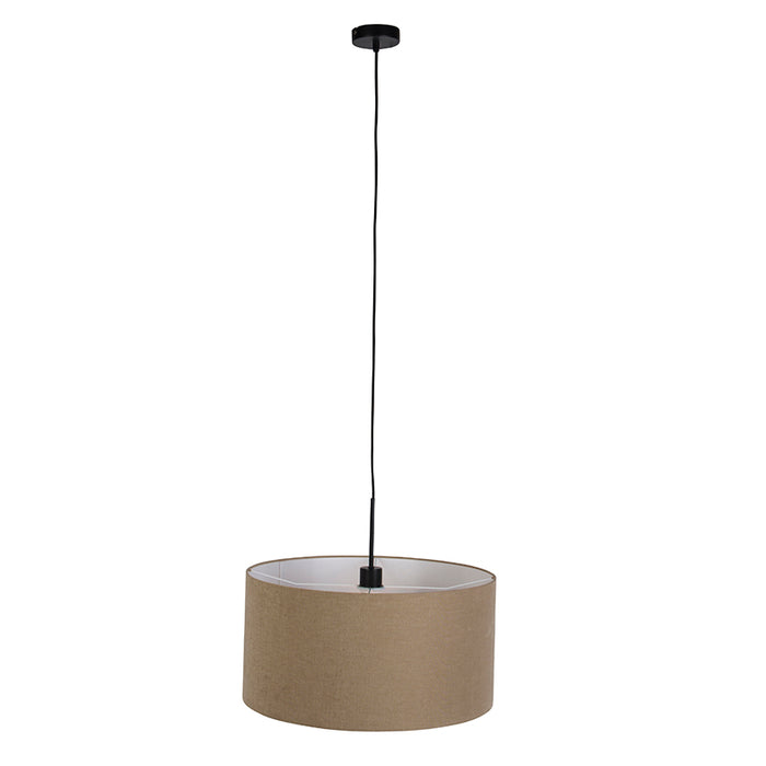 QAZQA Landelijke hanglamp zwart met beige kap 50cm - Combi
