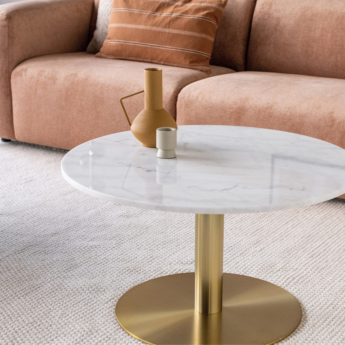 by fonQ Marble Salontafel Marmer - Ø 80 - Wit / Goud