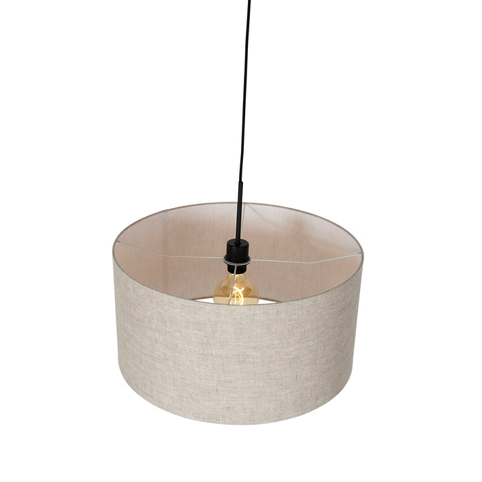 QAZQA Landelijke hanglamp zwart met beige kap 50 cm - Combi 1