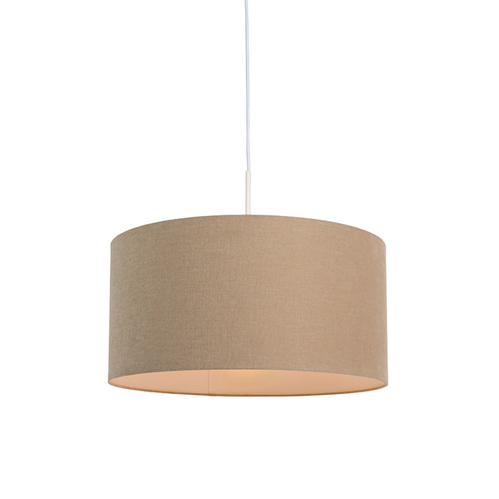 QAZQA Landelijke hanglamp wit met lichtbruine kap 50cm - Combi