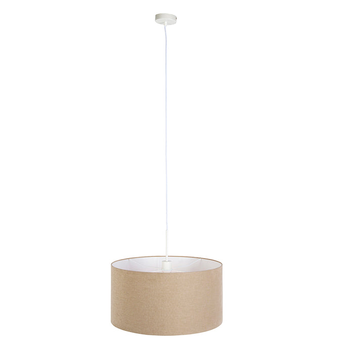 QAZQA Landelijke hanglamp wit met lichtbruine kap 50cm - Combi