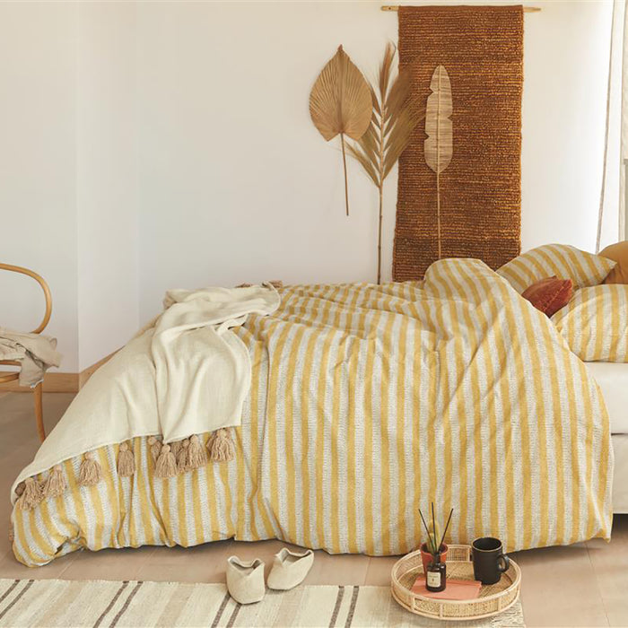 Ariadne at Home Knit Stripes Dekbedovertrek 240 x 200/220 cm - Geel