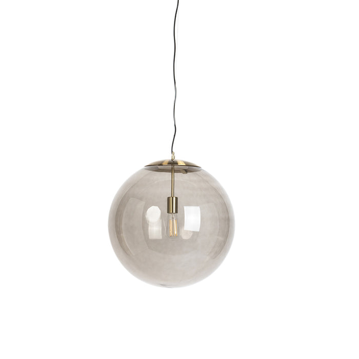 QAZQA +Moderne hanglamp messing met smoke glas 50 cm - Ball