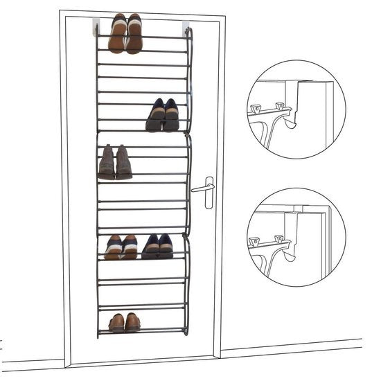 O'DADDY® Hangend schoenenrek - Opdek en Stompe deur - 20x51x182 zwart