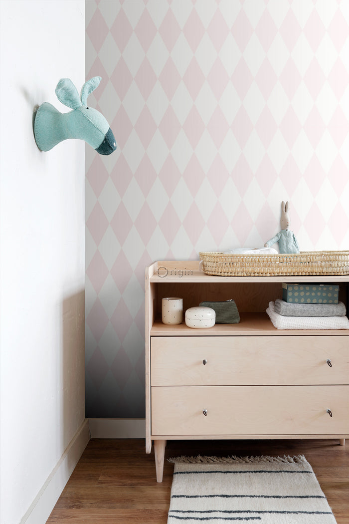 Origin Wallcoverings behang ruiten glanzend roze en wit - 0,53 x 10,05