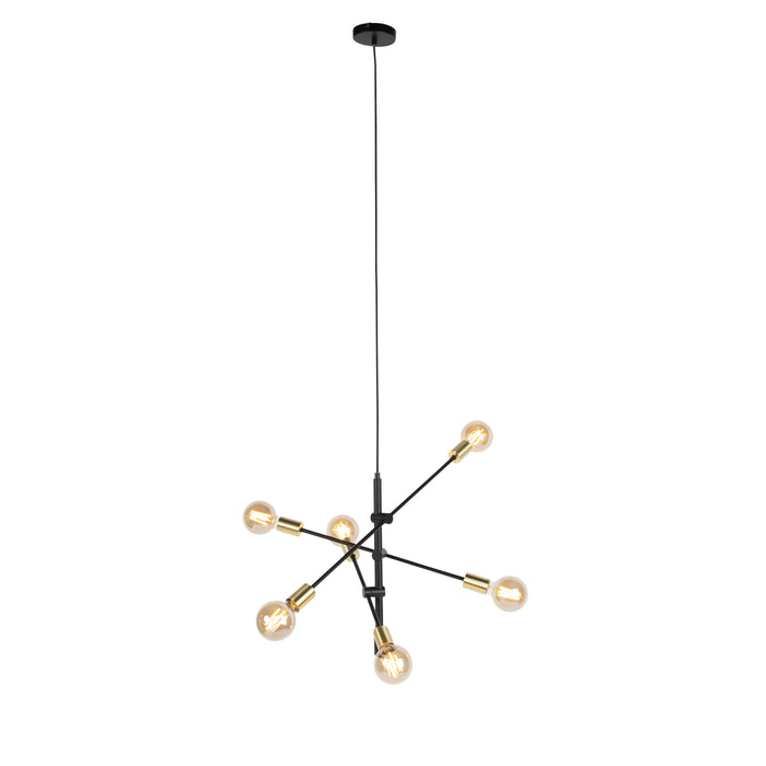 QAZQA Industriële hanglamp zwart en goud 78 cm 6-lichts - Sydney