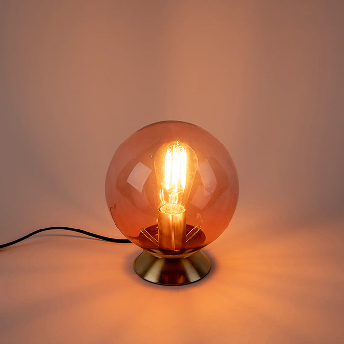 QAZQA Art deco tafellamp messing met roze glas - Pallon