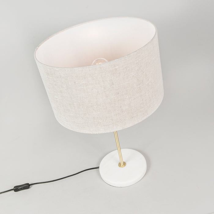 QAZQA Tafellamp messing met grijze kap 35 cm - Kaso