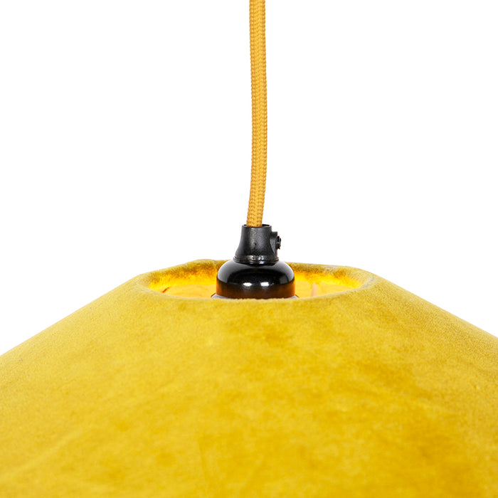 QAZQA Retro hanglamp geel velours met franjes - Frills