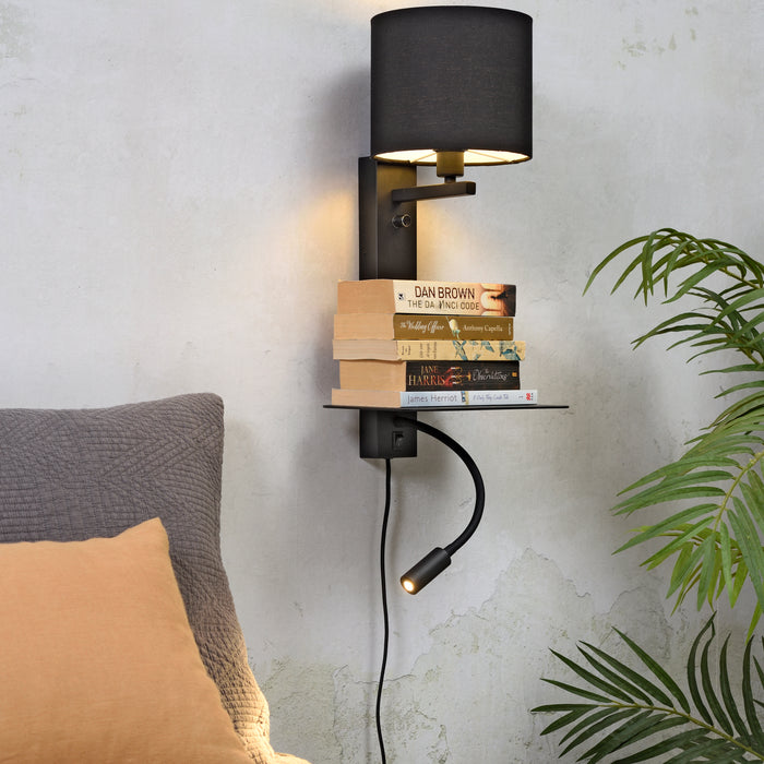 it's about RoMi Florence Wandlamp met Leeslamp - Zwart / Zwart