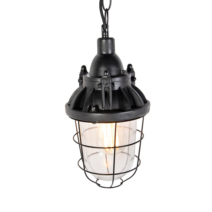 QAZQA Industriële hanglamp zwart met glas - Cabin