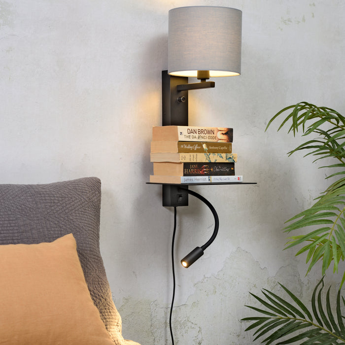 it's about RoMi Florence Wandlamp met Leeslamp - Zwart / Lichtgrijs