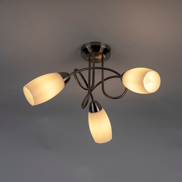 QAZQA Klassieke plafondlamp staal 3-lichts - Fortress