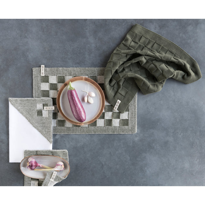 Knit Factory Gebreide Placemat  Block - Ecru|Jeans - 50x30 cm