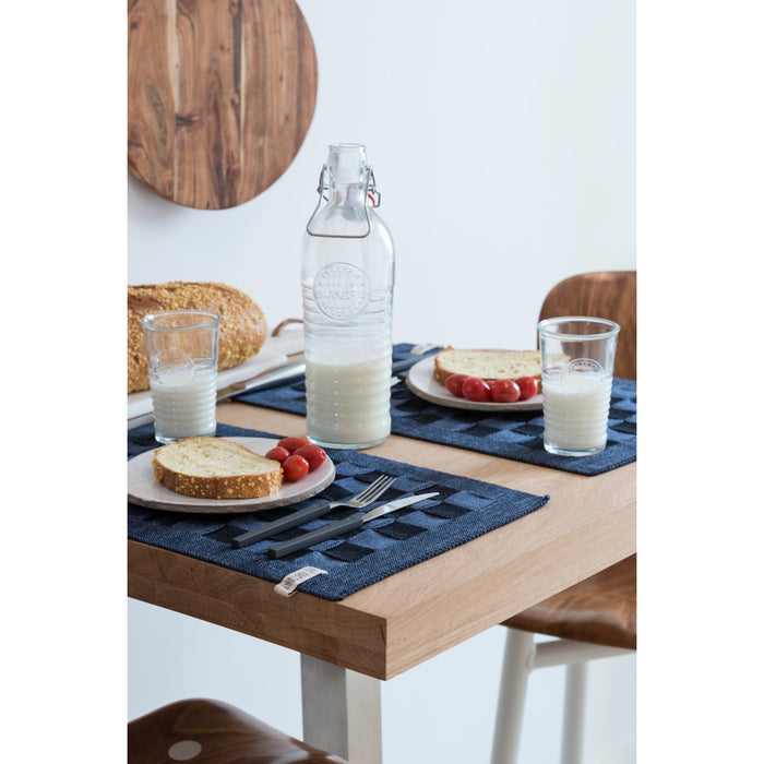 Knit Factory Gebreide Placemat  Block - Ecru|Jeans - 50x30 cm