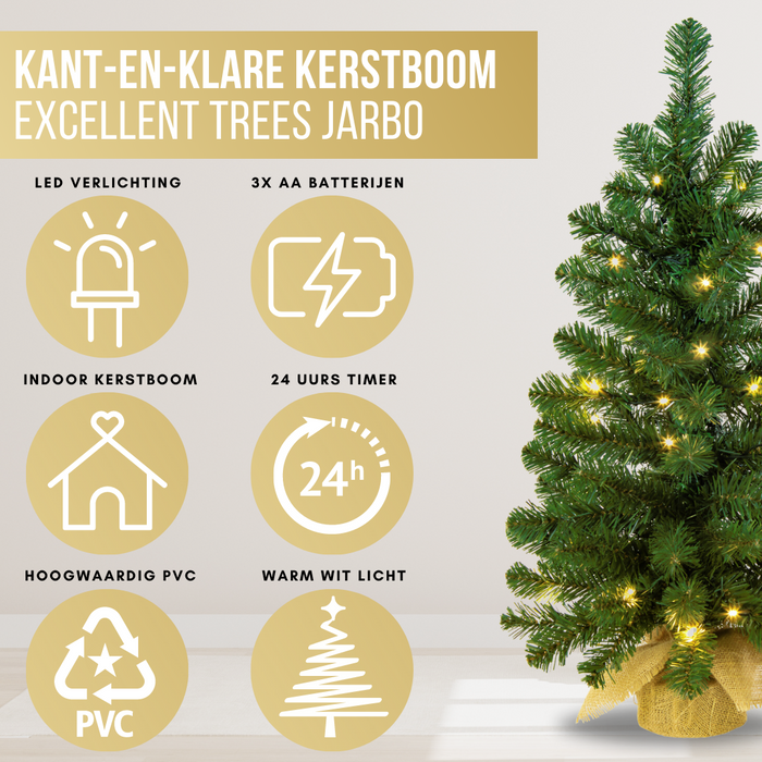 Excellent Trees® Jarbo Green 60 cm - Mini Kerstboom met 35 LED Lampen