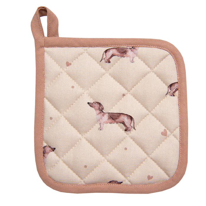 Clayre & Eef Pannenlap 20x20 cm Beige Katoen Teckel