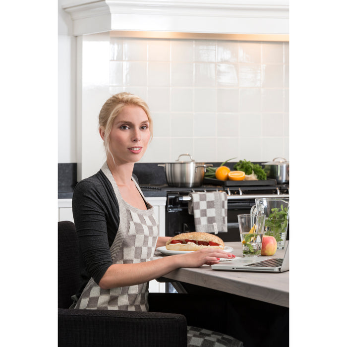 Knit Factory Gebreide Keukenschort  Block - Ecru|Linnen