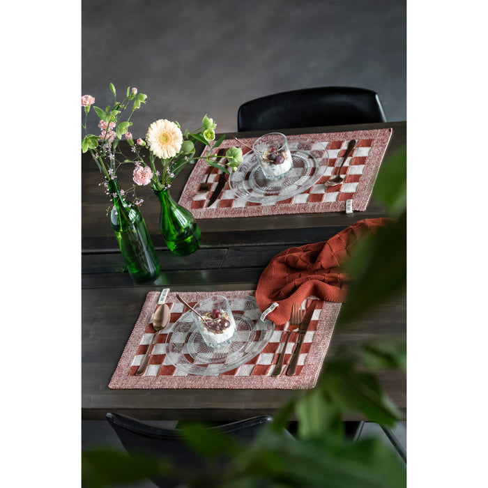 Knit Factory Gebreide Placemat  Block - Ecru|Linnen - 50x30 cm