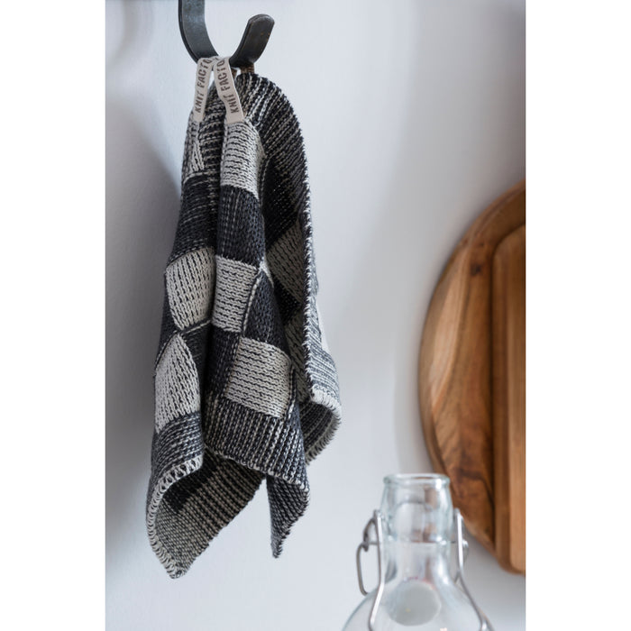 Knit Factory Gebreide Pannenlap Block - Ecru|Oker - 23x23 cm