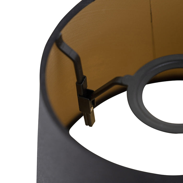 QAZQA Katoenen lampenkap zwart 20|15|13 met gouden binnenkant