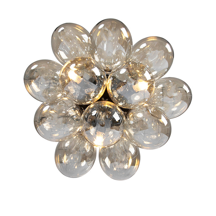 QAZQA Design plafondlamp zwart met amber glas 3-lichts - Uvas