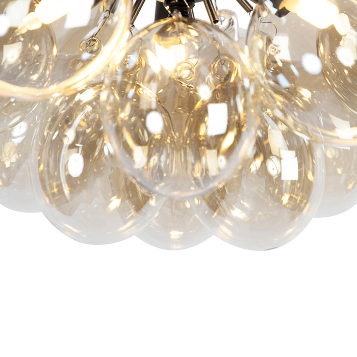 QAZQA Design plafondlamp zwart met amber glas 3-lichts - Uvas