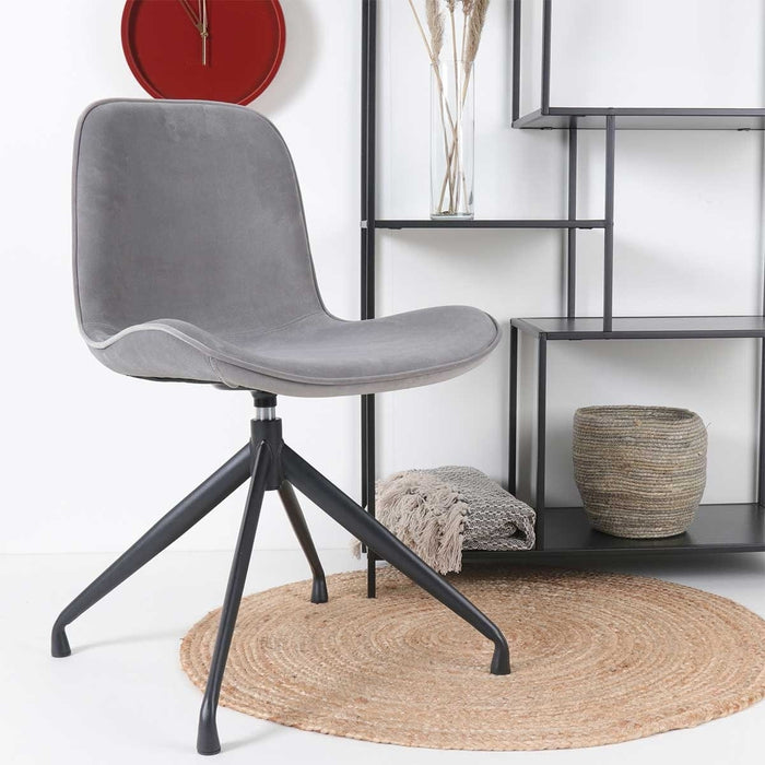 Nolon Nola-Fé Eetkamerstoel Grijs - Velvet - Draaibaar Zwart Onderstel