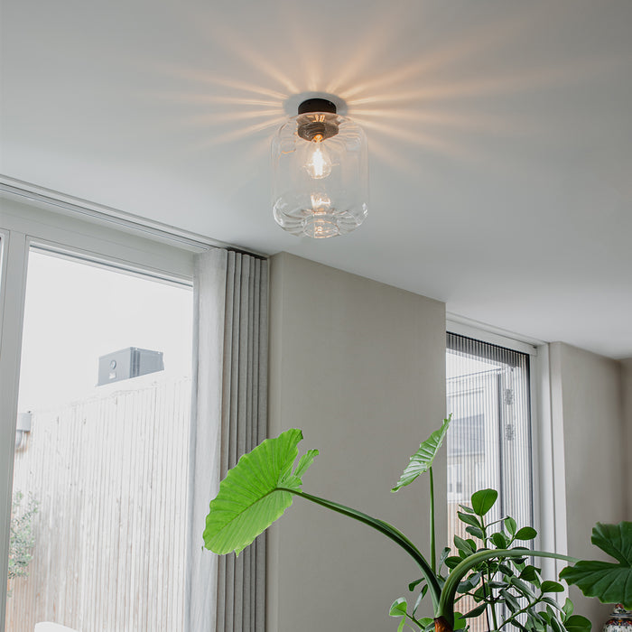 QAZQA Design plafondlamp zwart met helder glas - Qara