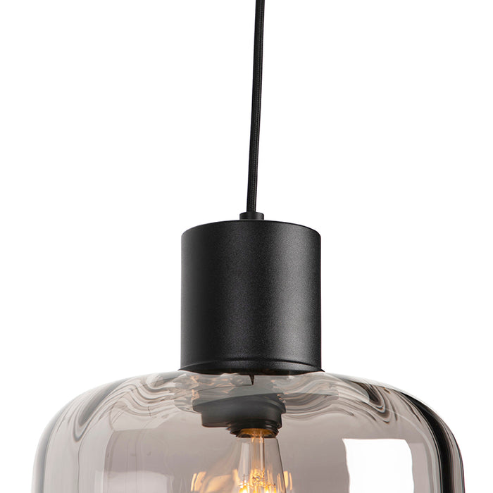 QAZQA Design hanglamp zwart met smoke glas 3-lichts 226 cm - Qara