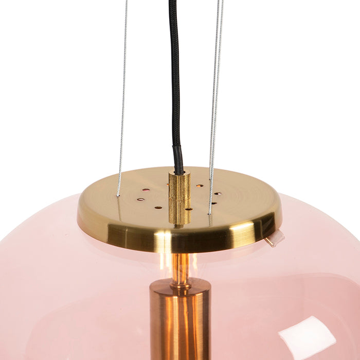 QAZQA Art Deco hanglamp messing met roze glas - Bliss