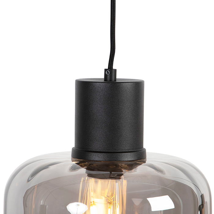 QAZQA Design hanglamp zwart met smoke glas 3-lichts 161,5 cm - Qara