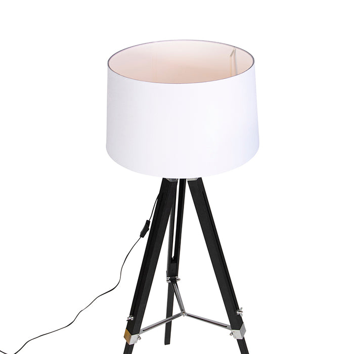 QAZQA Vloerlamp Tripod zwart met kap 45cm linnen wit