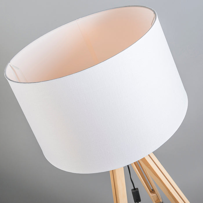 QAZQA Vloerlamp naturel met witte linnen kap 45 cm - Tripod