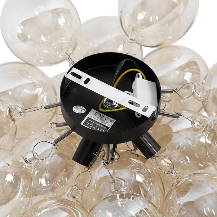 QAZQA Design plafondlamp zwart met amber glas 4-lichts - Uvas